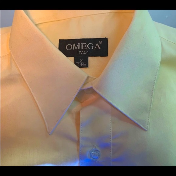 omega italy dress shirts Men's Dress Shirt Button Down OMEGA Italy Designer Short Sleeve XL Blue
